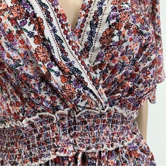 Angie Short Sleeve Surplice Floral Printed Woven Top bohemian Liberty print new - Picture 3 of 8